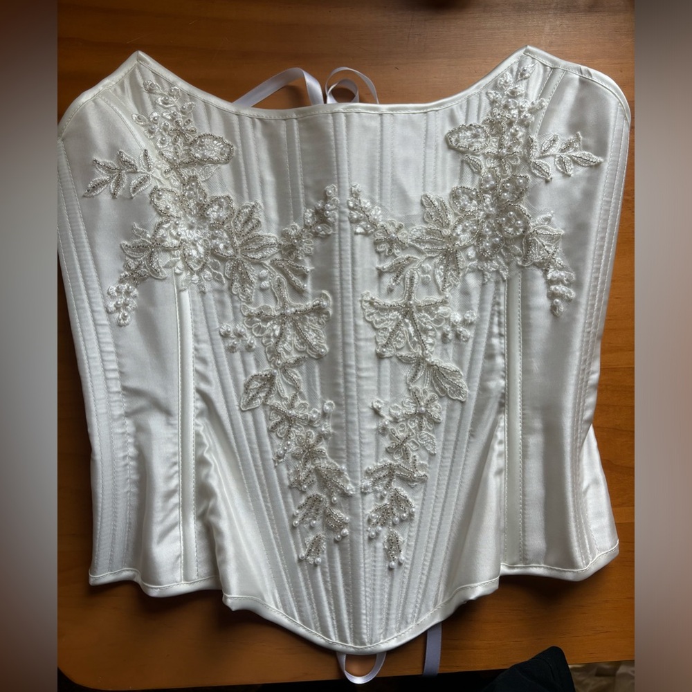 Beaded ivory satin bridal corset Emmie Brooks